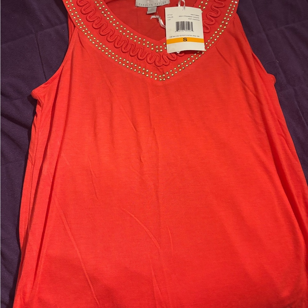Carolyn Taylor Red and Gold Embellished Tank Top